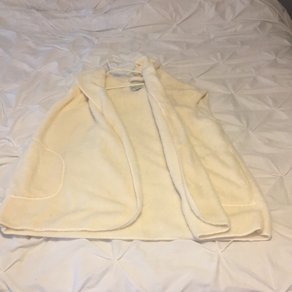 Cream colored fur hooded vest